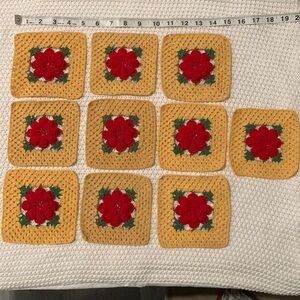 Nine Crochet Red Rose Granny Squares